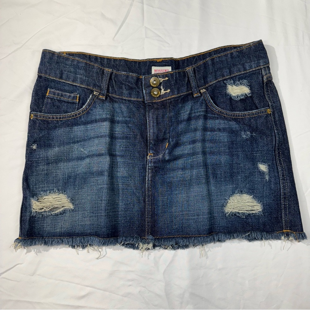 Y2K Distressed Denim Mini Skirt Grunge Streetwear, Jrs Size 13/ Women’s 10